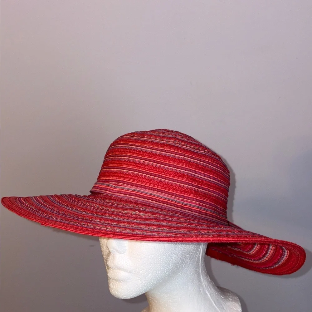 Cappelli Straworld, Inc. Striped Red Wide Brim Hat With Bow OS